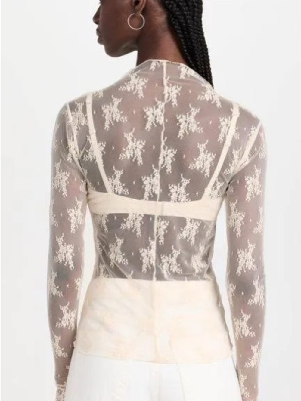 Sheer Long-Sleeve Floral Lace Top in Ivory - Picture 9 of 12